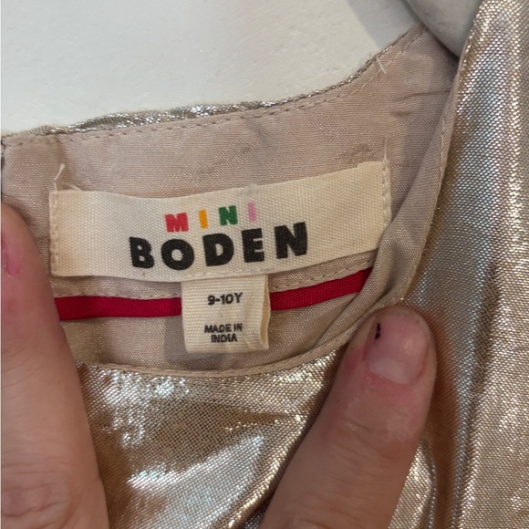 Mini Boden Gold Metallic Puff Sleeve Party Dress- Girls 9-10Y - Picture 3 of 4